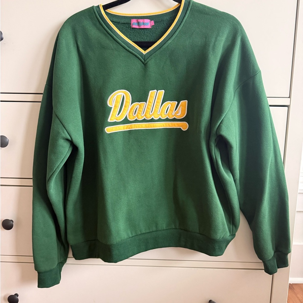 Edikted Green V-Neck Sweater with Yellow Accents